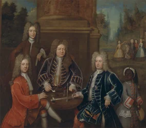 Elihu Yale, der 2. Herzog von Devonshire, Lord James Cavendish, Mr. Tunstal und ein Page